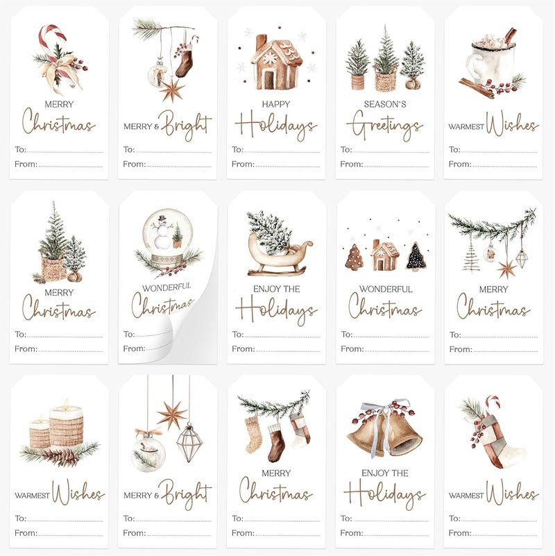 AUDREE 210 Pcs Christmas Gift Tags Sticker - Self Adhesive Cozy Holiday Gift Tags for Xmas Presents - Christmas Name Tags Label Stickers for Xmas Gifts Wrap Presents Box Envelope Decor - Image 1